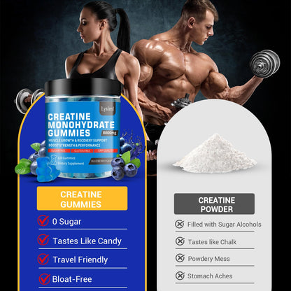 Lysimi Creatine Monohydrate Gummies – 8g per Serving, Blueberry, 120 Count