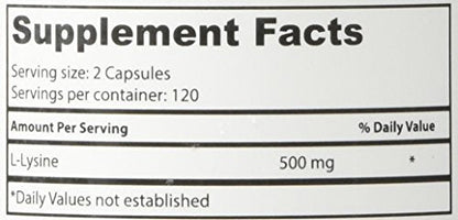 Superior Labs L-Lysine 500 mg Capsules – Third-Party Tested, Non-GMO, Gluten Free | 120 Caps