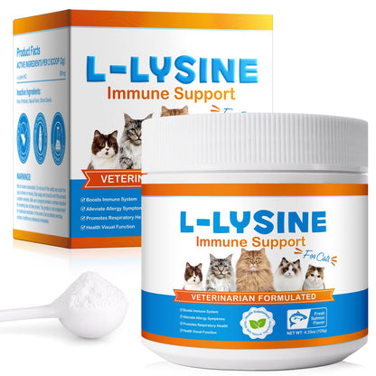 L-Lysine for Cats – 900mg (2 Scoops) Immune Support, Eye & Respiratory Health – 4.23oz (120g)