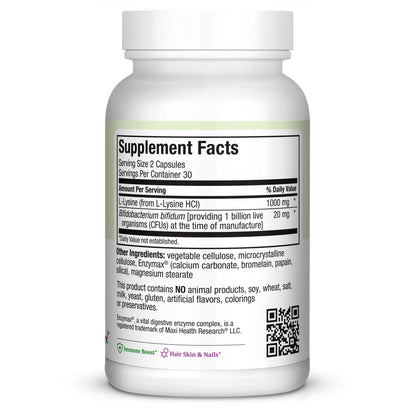 Lysine Complex with Probiotics – 1000 mg L-Lysine Capsules (60 Count)