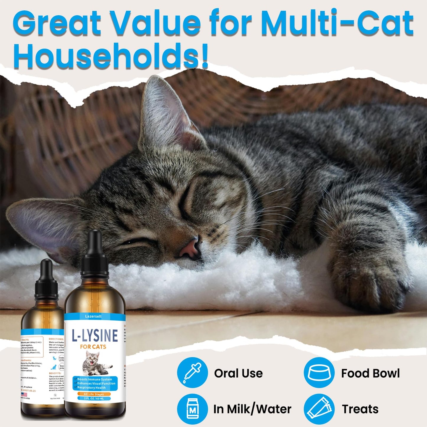 2PCS Lysine for Cats – Immune Support, L-Lysine Supplement for Feline Respiratory Health