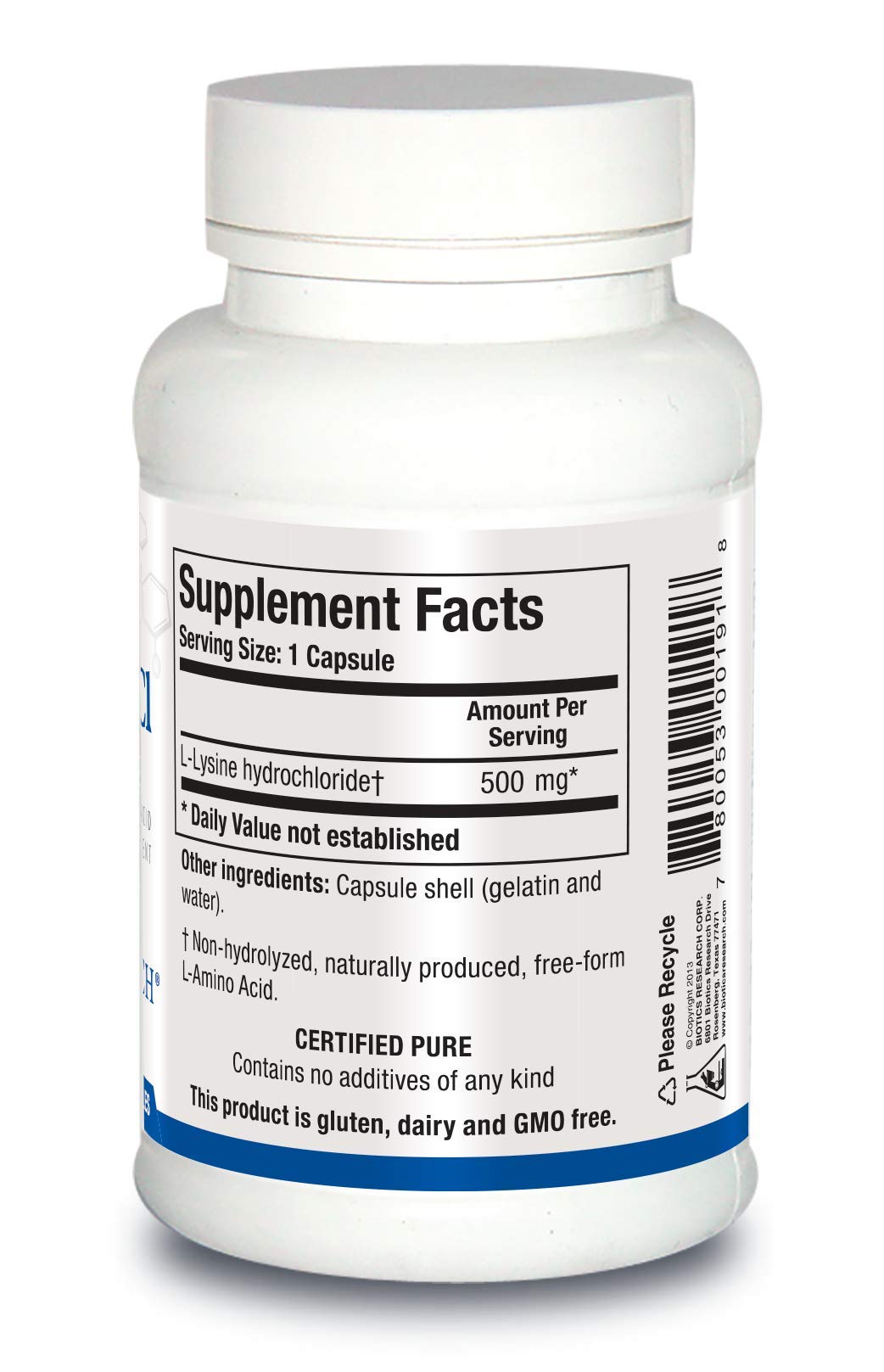 Biotics Research L-Lysine HCI Amino Acid Supplement – Energy, Immunity & Calcium Support | 100 Capsules