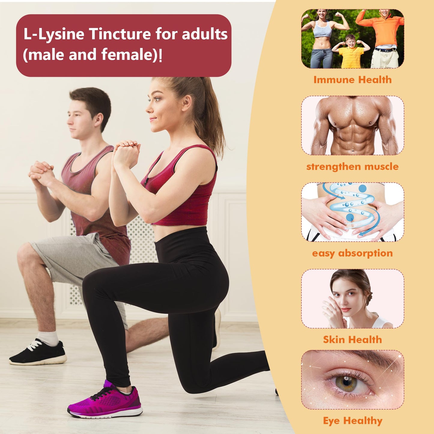 L-Lysine Liquid Drops 1000mg – Immune Support, Skin & Lips Health | Vegan, Non-GMO, 2 Oz