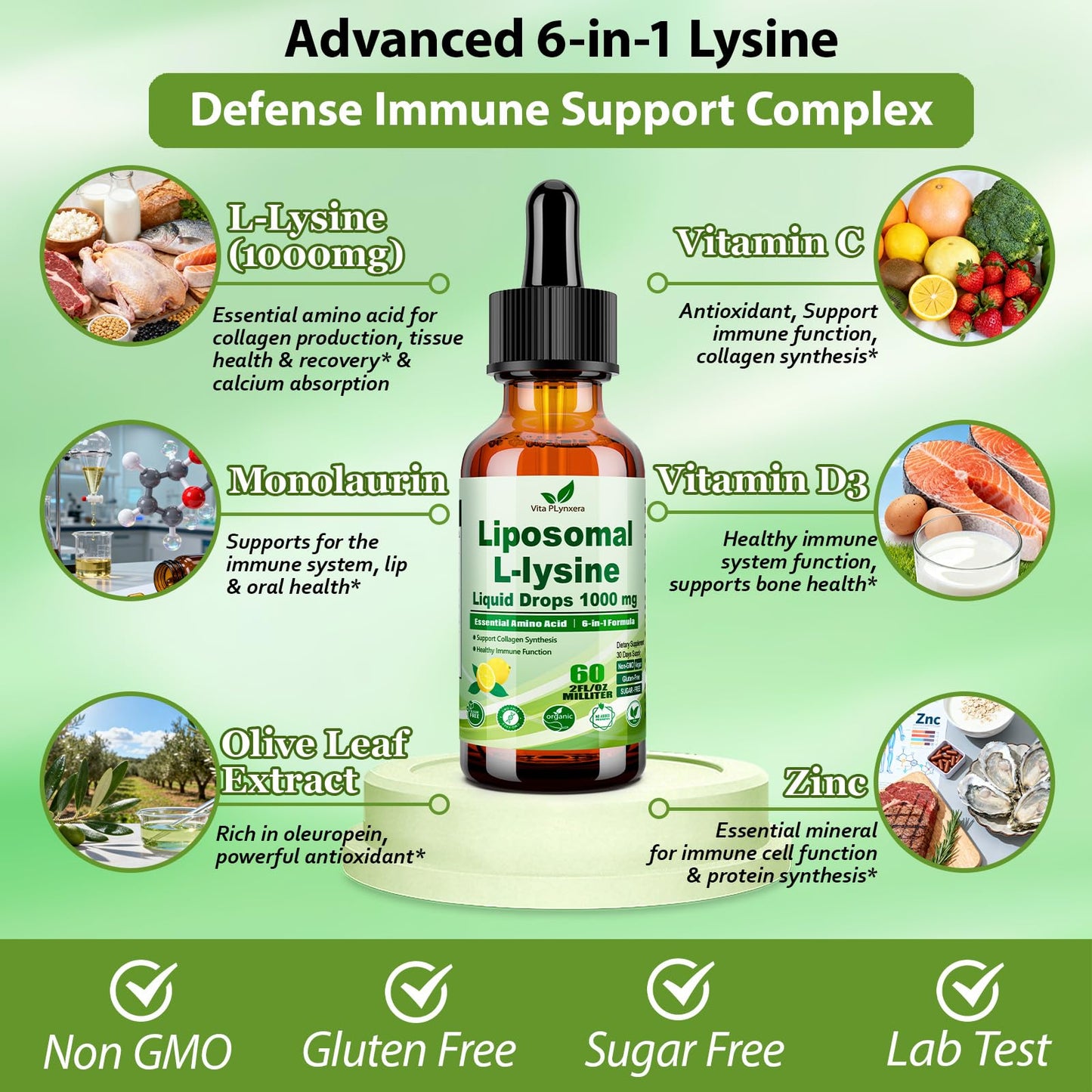 6-in-1 L-Lysine 1000mg Liquid Drops – Immune & Lip Health (Liposomal)