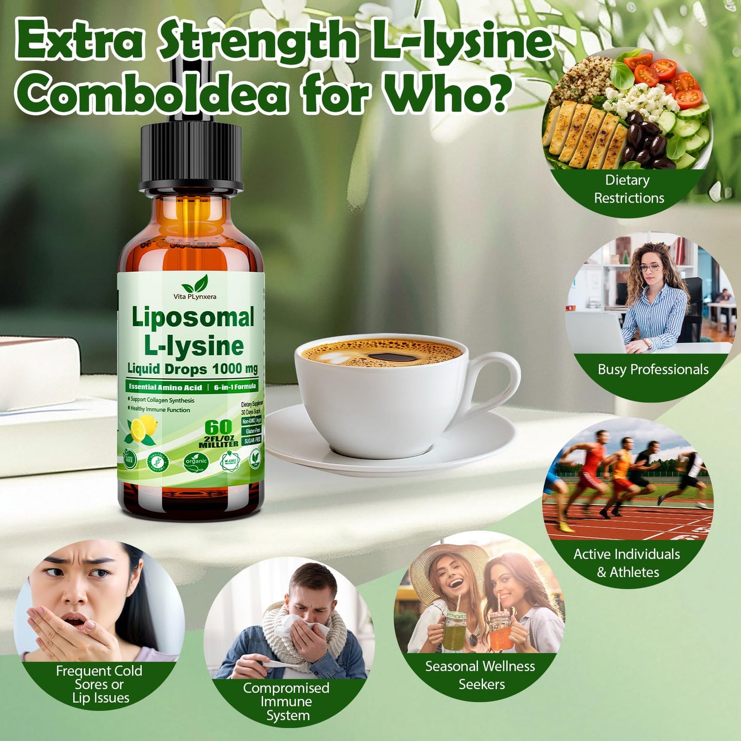6-in-1 L-Lysine 1000mg Liquid Drops – Immune & Lip Health (Liposomal)