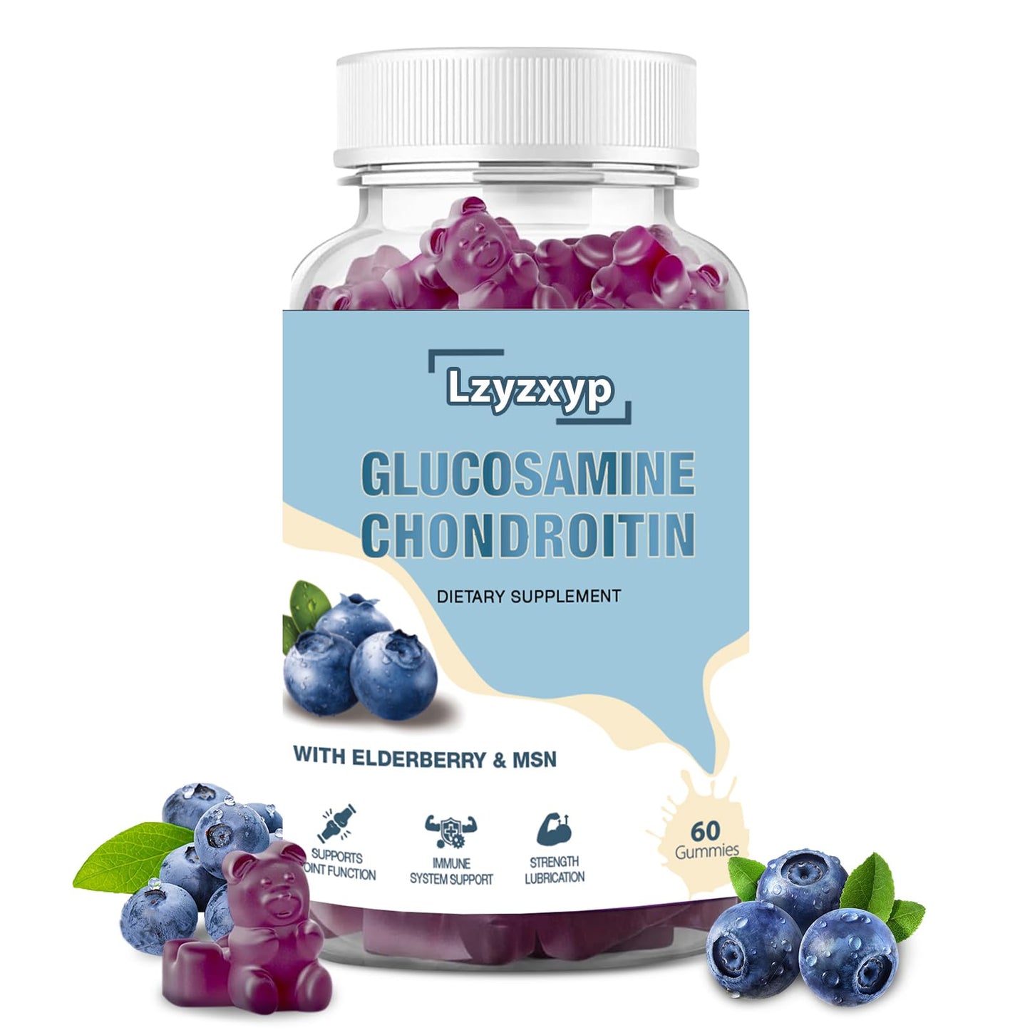 Lzyzxyp Glucosamine Chondroitin Gummies with MSM & Elderberry – Extra Strength, Immune & Joint Health, 60ct