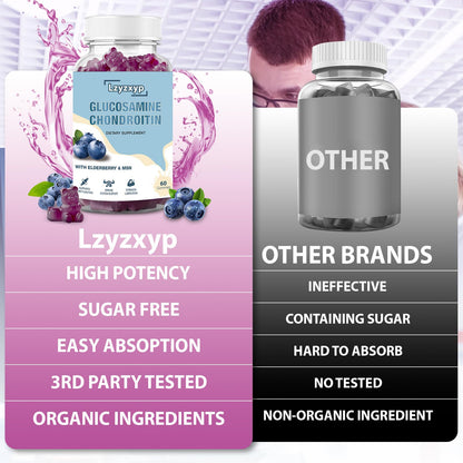 Lzyzxyp Glucosamine Chondroitin Gummies with MSM & Elderberry – Extra Strength, Immune & Joint Health, 60ct