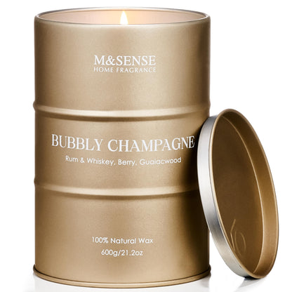 M&SENSE Bubbly Champagne Large Candle – Natural Soy Wax, 120h Burn
