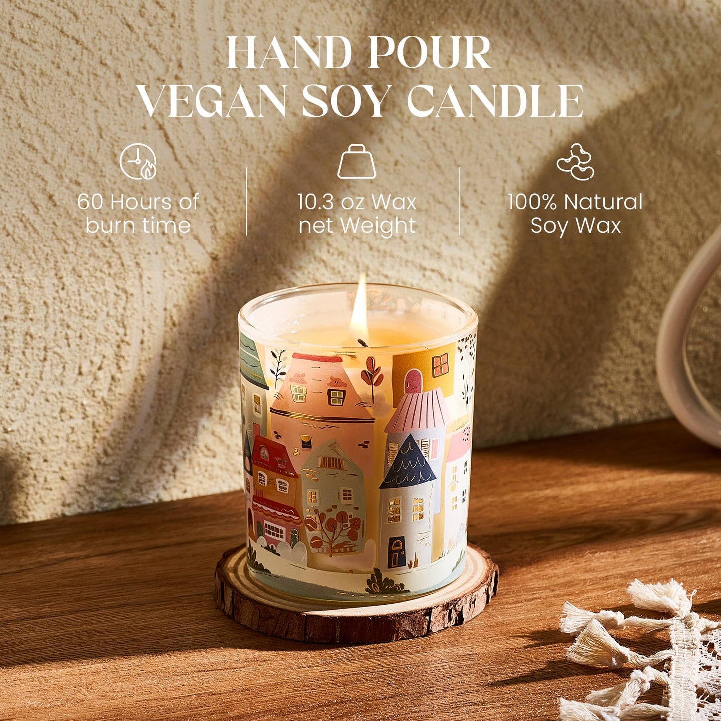 M&SENSE Sandalwood Floral Amber Scent Soy Wax Candle 10.2 oz | 60 Hours Burn Time
