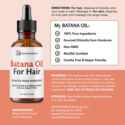 M3 Naturals Vegan Batana Oil – Unrefined, 100% Pure, 2 FL OZ