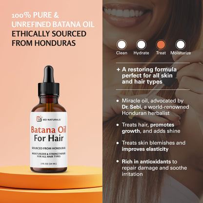 M3 Naturals Vegan Batana Oil – Unrefined, 100% Pure, 2 FL OZ