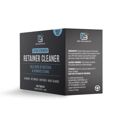 M3 Naturals Retainer and Denture Cleanser – 240 Tablets for Invisalign, Mouth Guards, and Removable Dental Appliances