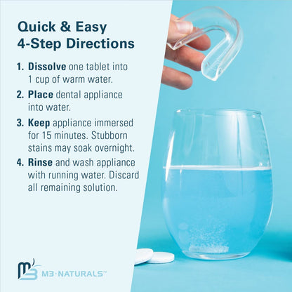 M3 Naturals Retainer and Denture Cleanser – 240 Tablets for Invisalign, Mouth Guards, and Removable Dental Appliances