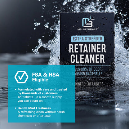 M3 Naturals Retainer Cleanser Tablets – Invisalign Cleaner, Odor & Stain Removal, 120 Tablets