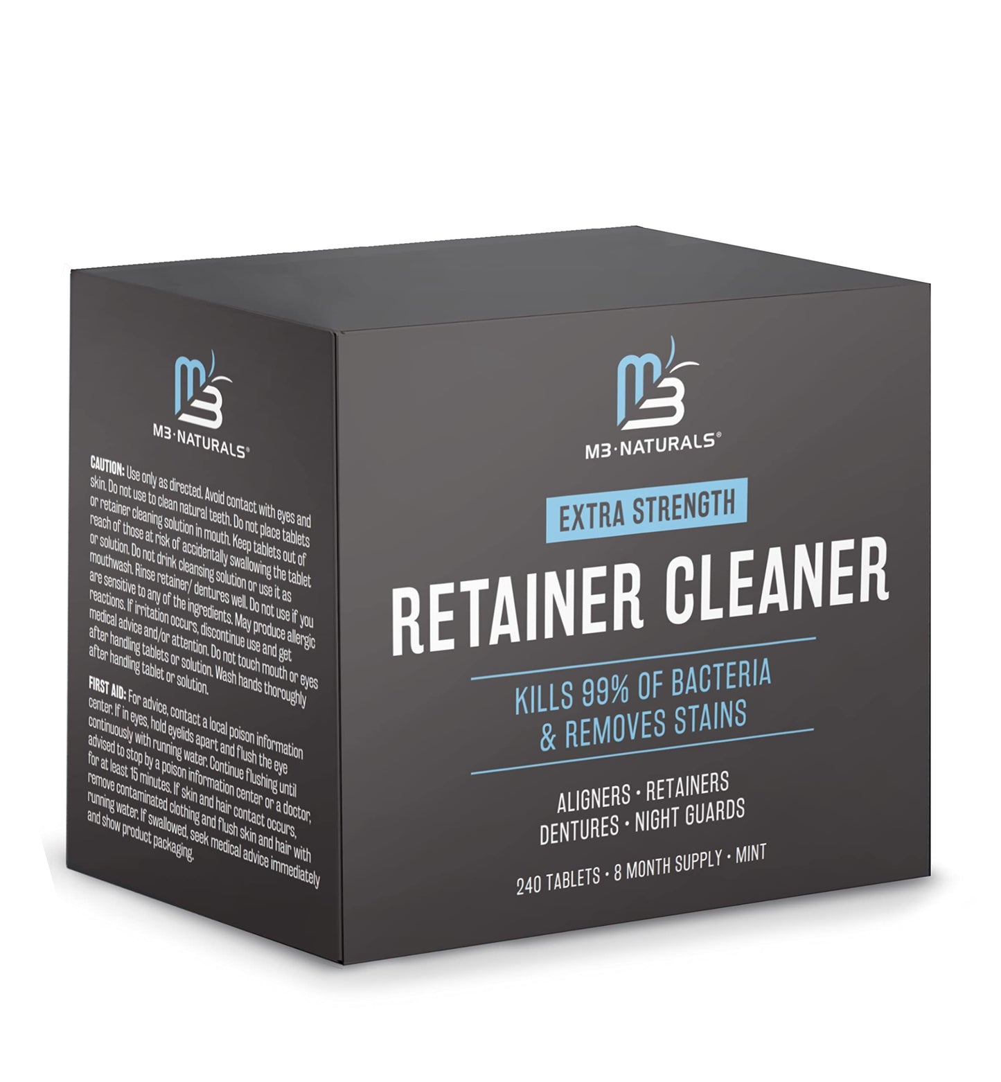 M3 Naturals Retainer and Denture Cleanser – 240 Tablets for Invisalign, Mouth Guards, and Removable Dental Appliances