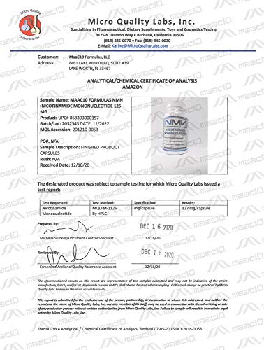 MAAC10 NMN Supplement - 125mg NMN Capsules (30 Count) | NAD+ Booster