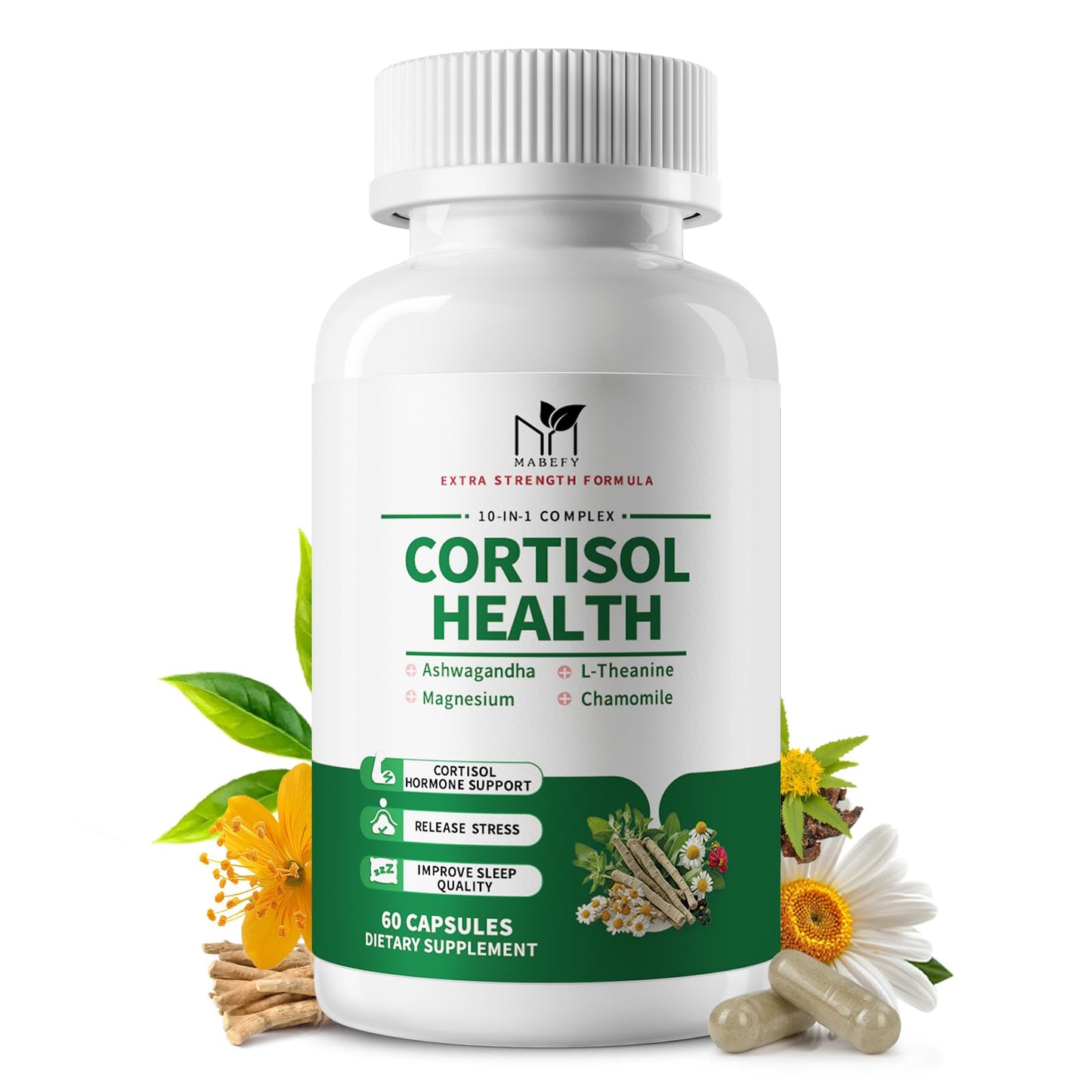 MABEFY 10-in-1 Cortisol Support for Women & Men – Stress, Sleep & Mood (60 Capsules)