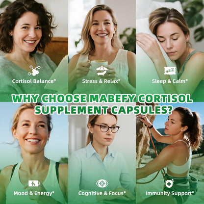 MABEFY 10-in-1 Cortisol Support for Women & Men – Stress, Sleep & Mood (60 Capsules)