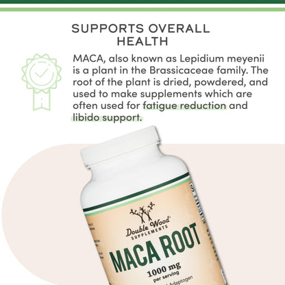 Maca Root Capsules for Women & Men – 300 Count, 1,000mg per Serving | Peru-grown Maca Powder | Double Wood