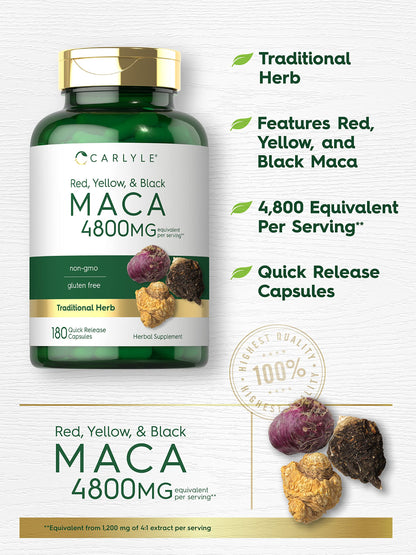 Carlyle Maca Root Capsules for Women & Men – 4800 mg High Potency, 180 Count