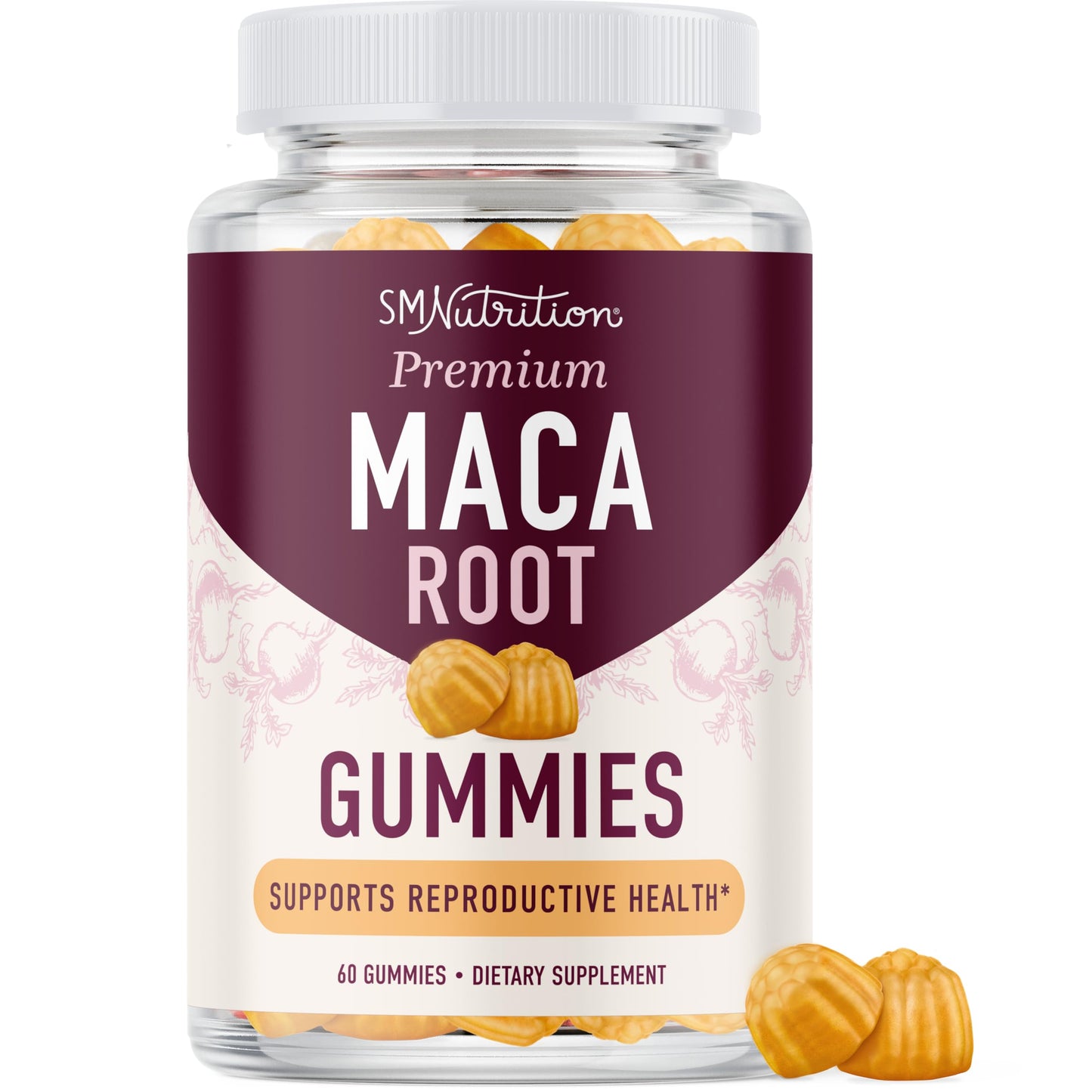 Maca Root Gummies Peach Flavor - 200mg Extra Strength for Energy & Hormone Balance