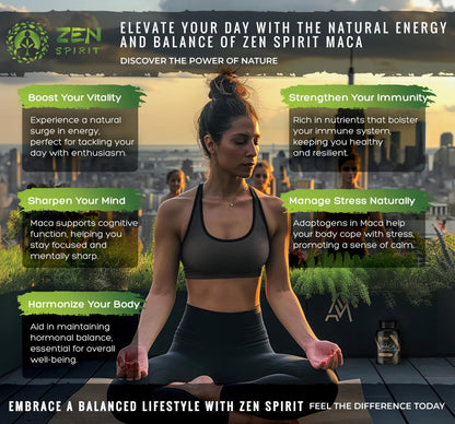 Zen Spirit Maca Root Capsules Gelatinized - Organic, Vegan, 500mg (180 Pills)