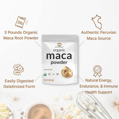 Organic Maca Root Powder (Peru) 3lbs – Gelatinized, Non-GMO | Energy & Immune Support