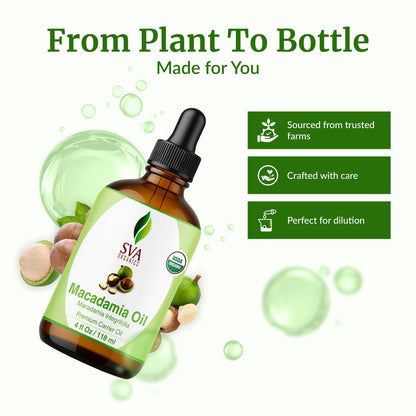 SVA Macadamia Seed Oil Organic - 4 Fl Oz Cold Pressed Carrier Oil