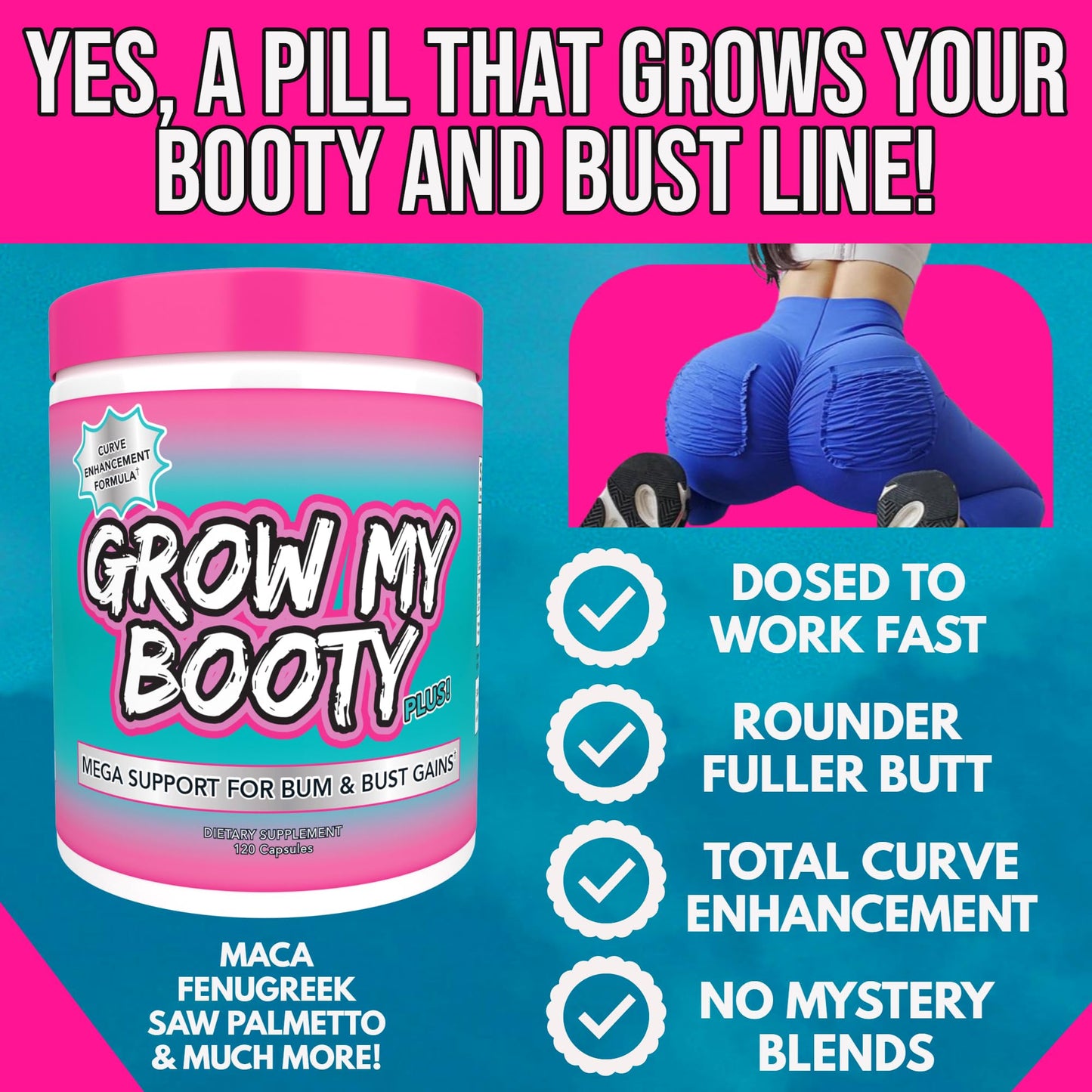 Grow My Booty Plus Butt Enhancement Pills — Mega Booty & Bust Growth | SPAZMATIC