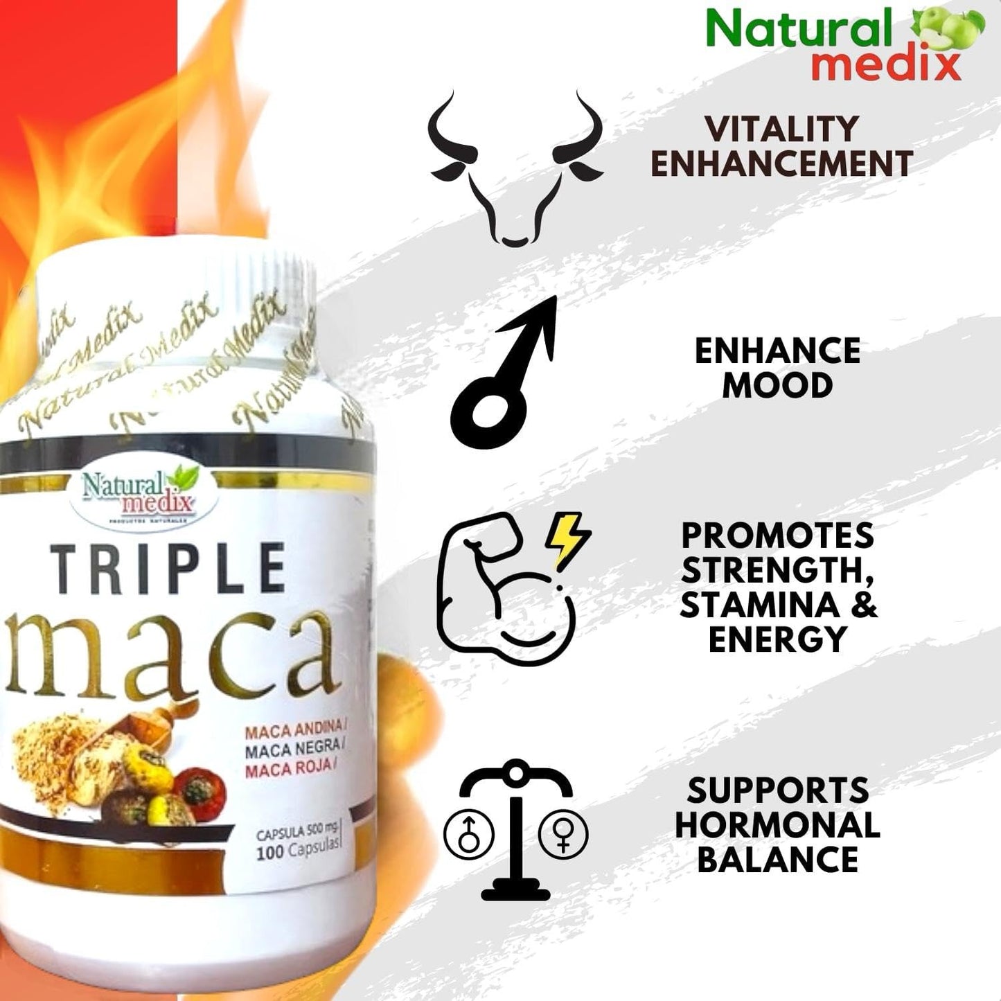 Natural Medix Premium Triple Maca – Black, Red & Yellow Maca for Vitality & Endurance | 100% Natural