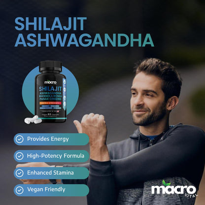 MACRO VITAL Shilajit 8-in-1 Supplement for Men & Women | 60 Veggie Capsules