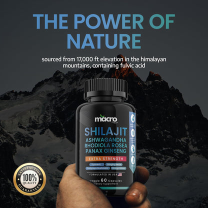 MACRO VITAL Shilajit 8-in-1 Supplement for Men & Women | 60 Veggie Capsules