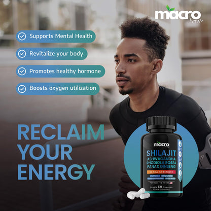 MACRO VITAL Shilajit 8-in-1 Supplement for Men & Women | 60 Veggie Capsules