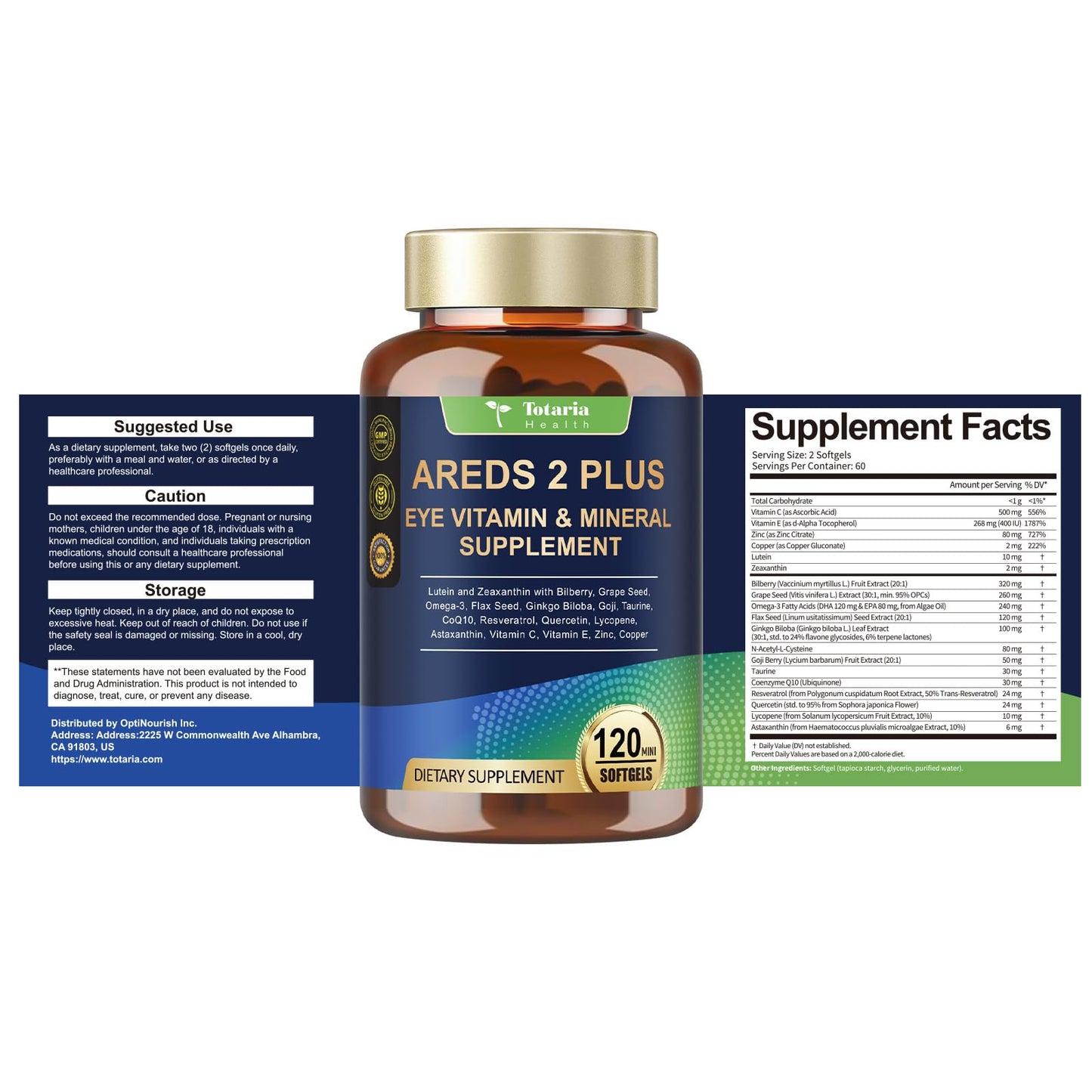 AREDS 2 Eye Vitamins for Macular Health & Dry Eye — Lutein, Zeaxanthin, Omega-3, 120 Softgels