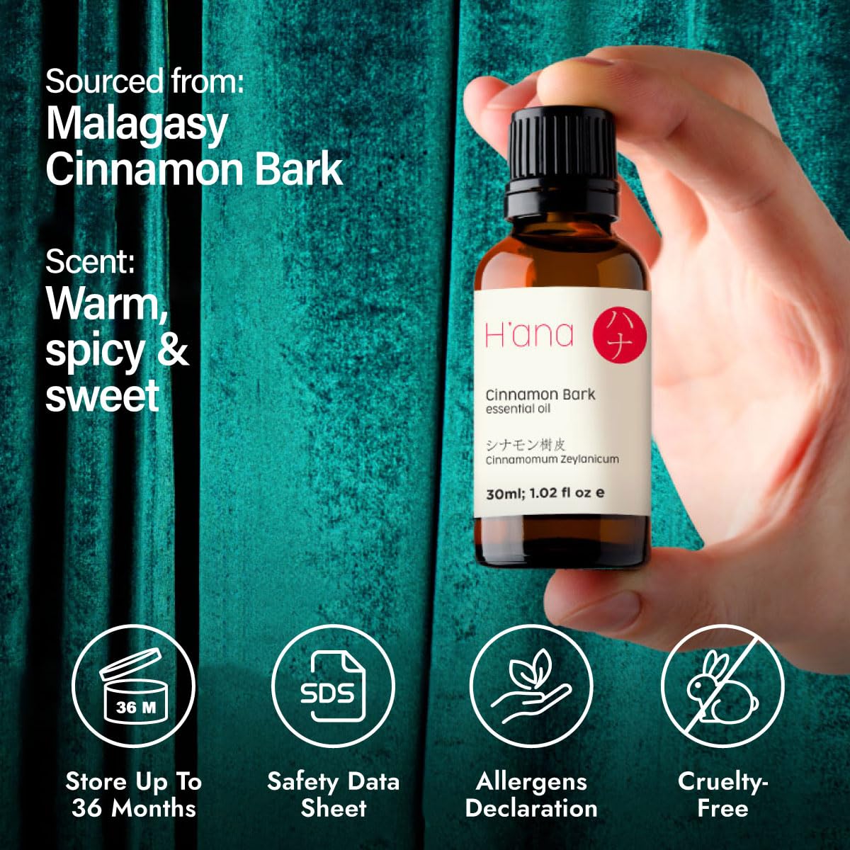 H'ana Cinnamon Bark Essential Oil - 1.02 Fl Oz | Hair, Skin, Diffuser & DIY
