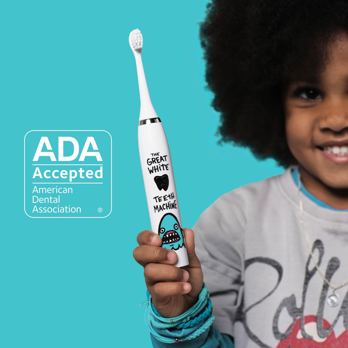 Made by Dentists Kids Electric Toothbrush Shark Design – 2+ Years, Rechargeable, 6 Replacement Heads