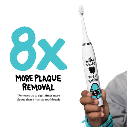 Made by Dentists Kids Electric Toothbrush Shark Design – 2+ Years, Rechargeable, 6 Replacement Heads