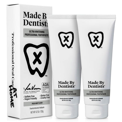 Made by Dentists Ultra Whitening Toothpaste – 2 Pack for Sensitive Teeth | ADA Approved, Fluoride 0.24%, Hydrogen Peroxide, Vegan