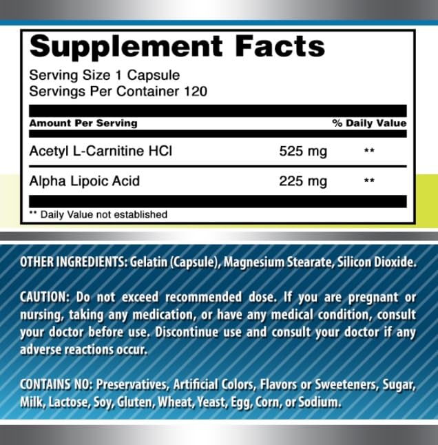 Amazing Formulas ALA/ALC 750 mg Capsules – Non-GMO, Gluten-Free, Made in USA (120 Count)