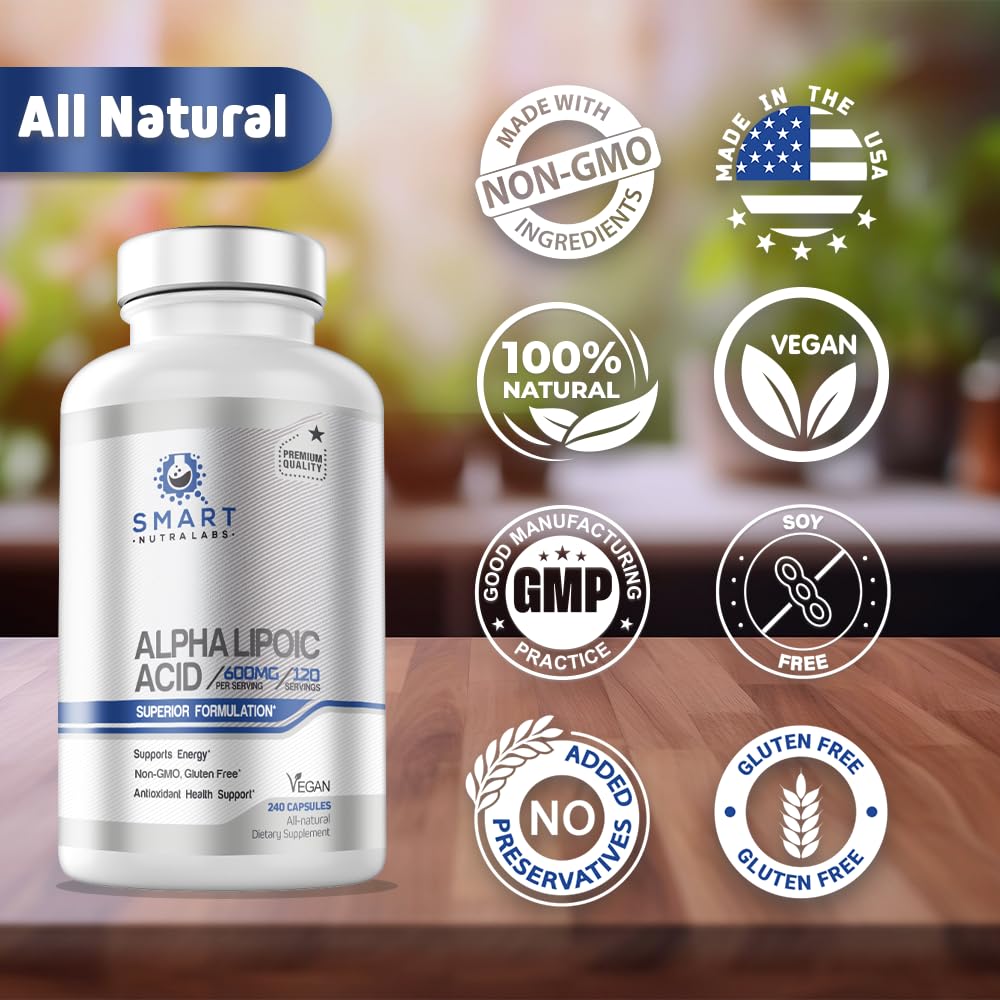Alpha Lipoic Acid 600mg – 240 Vegan Capsules | Gluten Free, Non-GMO