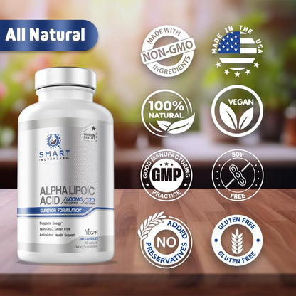 Alpha Lipoic Acid 600mg – 240 Vegan Capsules | Gluten Free, Non-GMO