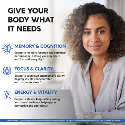 Brain Supplement 750 mg – 12-in-1 Nootropic for Memory & Focus | Made in USA, 60 Capsules
