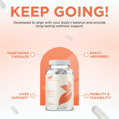Clear Formulas SAM-e 400mg Bioactive – Liver & Mood Support, Vegan