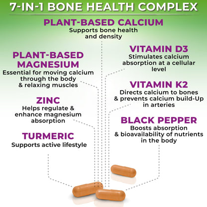 Plant-Based Calcium 500mg (Aquamin) – Vegan CaMgZnD3 + K2, Turmeric (90 ct)