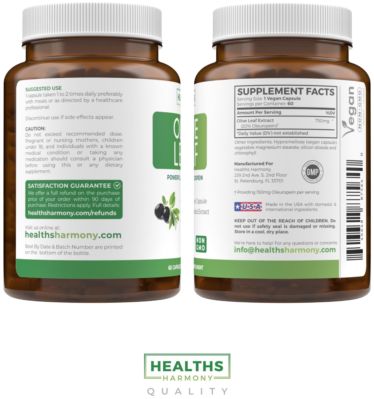 Super Strength Olive Leaf Extract Capsules – 750mg, 20% Oleuropein, Vegan & Non-GMO | Made in USA (2 Month Supply)