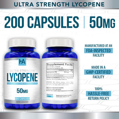 Naturally Derived Lycopene Supplement | Tomato-Based 50mg | Heart & Prostate Support | Vegan Non-GMO & Made in USA | 200 Veggie Capsules