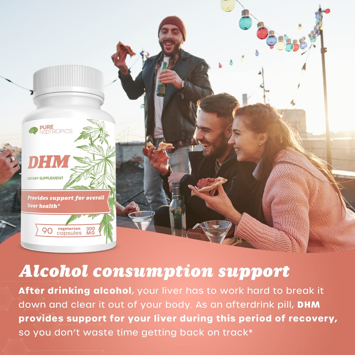 Pure Nootropics Dihydromyricetin (DHM) 300 mg Capsules | Hovenia Dulcis Extract | 90 Veg Cap Value Pack | Liver Health Support | After Alcohol Recovery | Party Smart