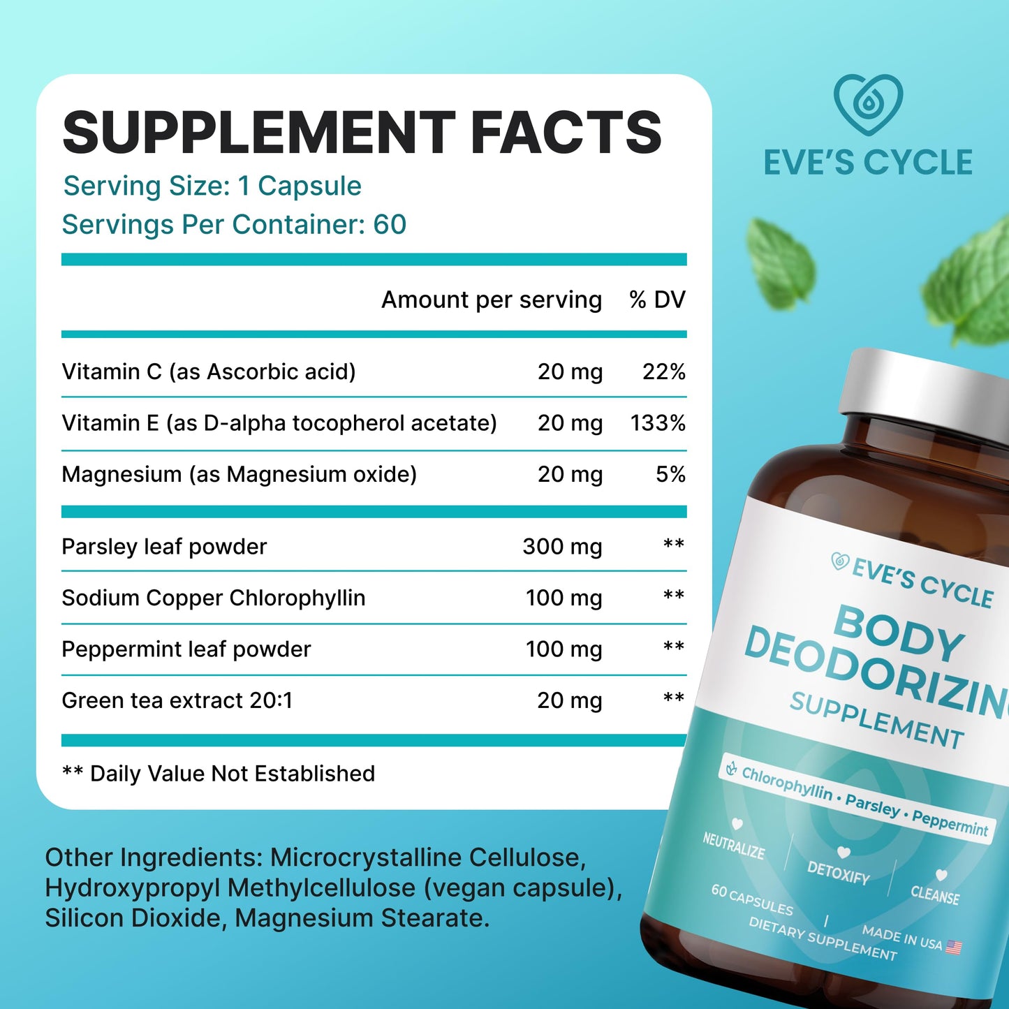 Body Deodorizing Supplement – Internal Chlorophyllin Capsules (Vegan, Made in USA)