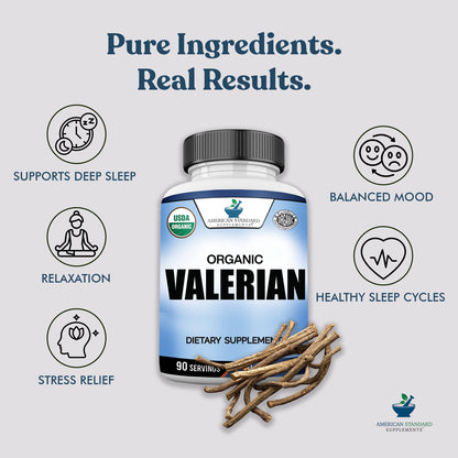 American Standard Organic Valerian – 90 Capsules, Pack of 2 | Vegan, Gluten Free, Non-GMO
