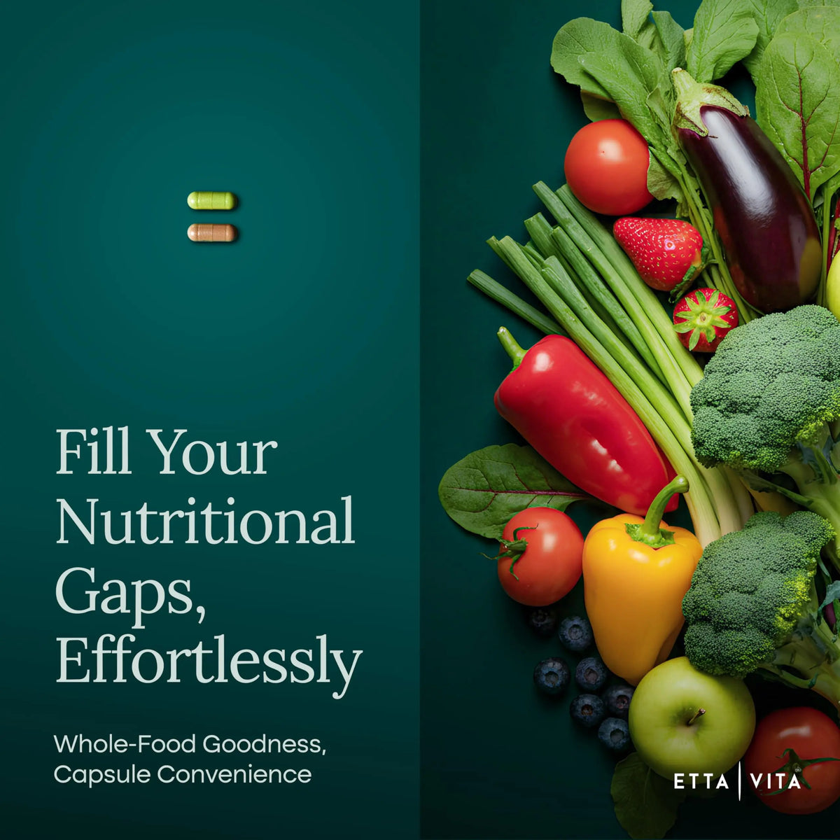 Etta Vita 100% Organic Fruits & Veggies, 180 Capsules – Vegan, Non-GMO, Made in USA BritishVita | Premium UK Vitamins & Wellness Supplements